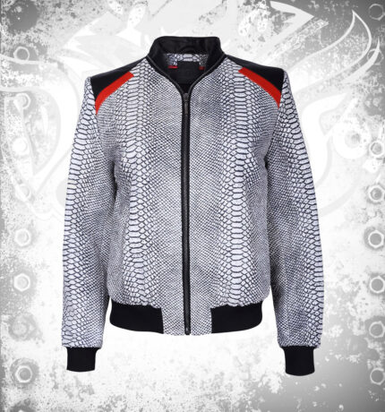 Snake Leather Bomber Jacket with Red Motif