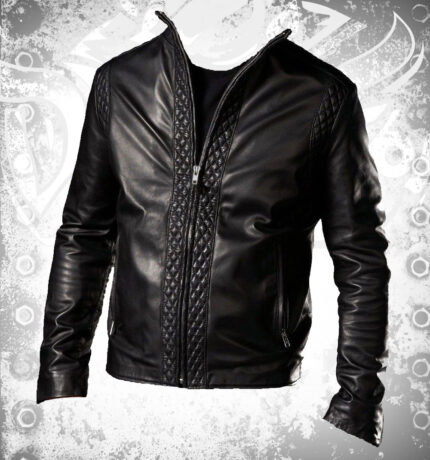 New Man Black Real Fashion Leather Bomber Jacket Front Zip