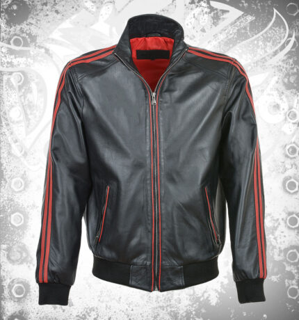 Fashion Striped Collar Leather Bomber Jacket Red