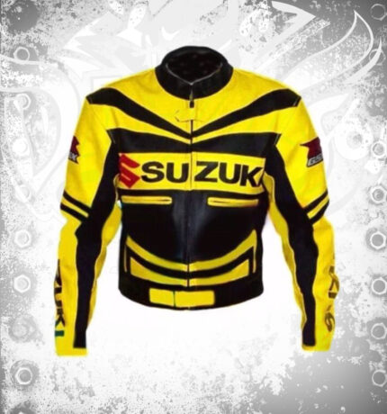 Yellow GSX R Moto Jacket with Suzuki Patches