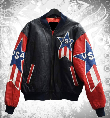 Devilson Men Usa Leather Bomber Jacket