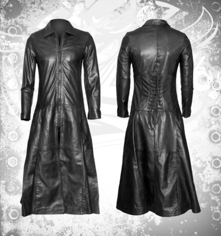 Women Gothic Long Leather Coat Full Length
