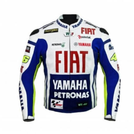 White & Blue Fiat Petrons Yamaha Motorcycle Leather Jacket