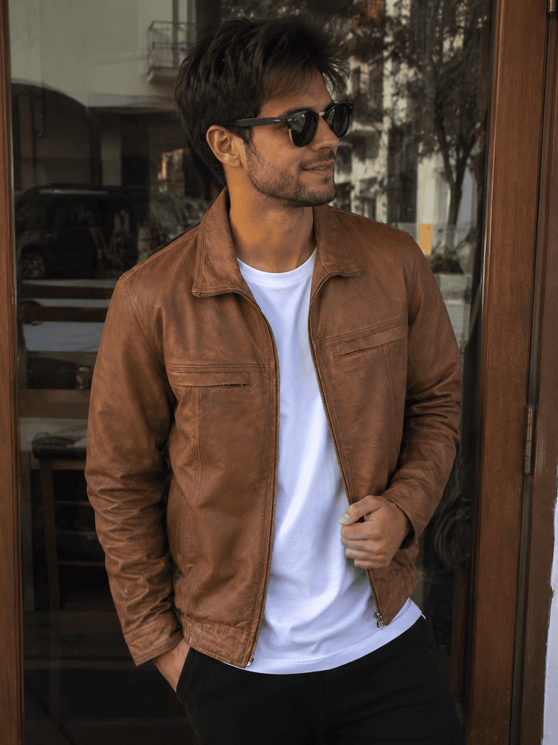Customer Wear biker brown jacket from devilson