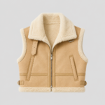 Front view of brown women B3 sheepskin aviator leather vest