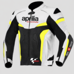 Devilson Aprilia leather racing jacket front view white black design