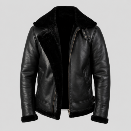DevilSon B3 black leather bomber jacket front view premium design