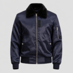 Front view of DevilSon blue bomber jacket for men