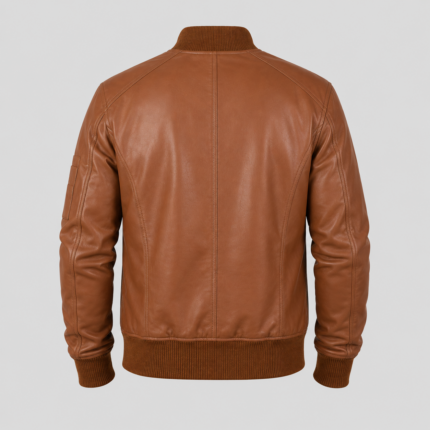 Back side of Bomia MA1 brown leather bomber jacket