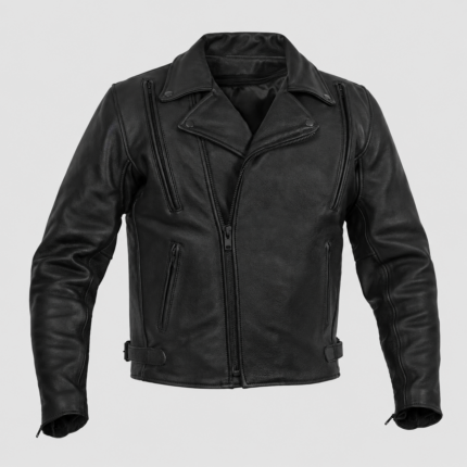 Devilson Dark Matter motorcycle leather jacket front view black