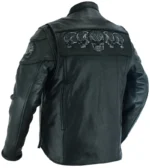back detail of leather motorcycle jacket showing action back panels