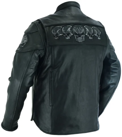 back detail of leather motorcycle jacket showing action back panels