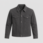 DevilSon mens stretch cotton trucker jacket front view charcoal grey