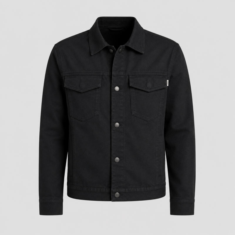 DevilSon Vaughn black trucker jacket front view for men