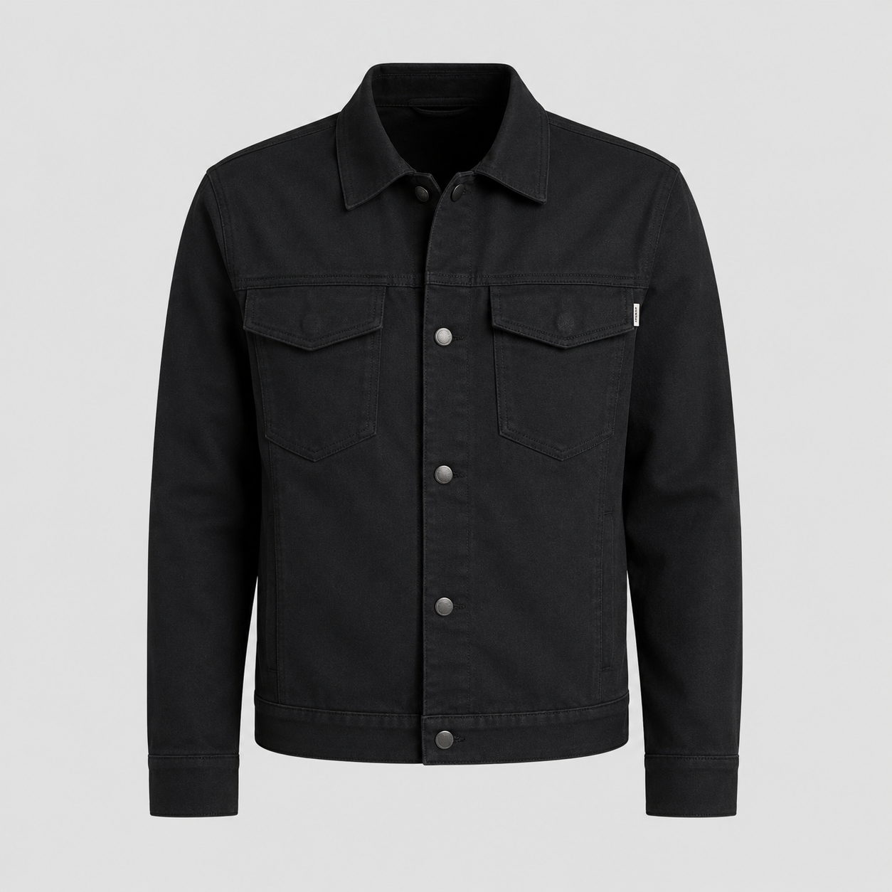 devilson-vaughn-black-trucker-jacket-front DevilSon Vaughn black trucker jacket front view for men