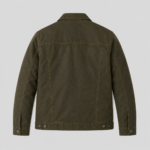 back view of men waxed trucker jacket olive green